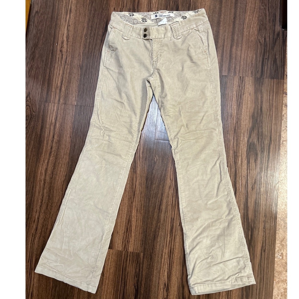 Gap Corduroy Pants Long and Lean Flare Women 8L Tan Mid Rise Stretch vntg 2005